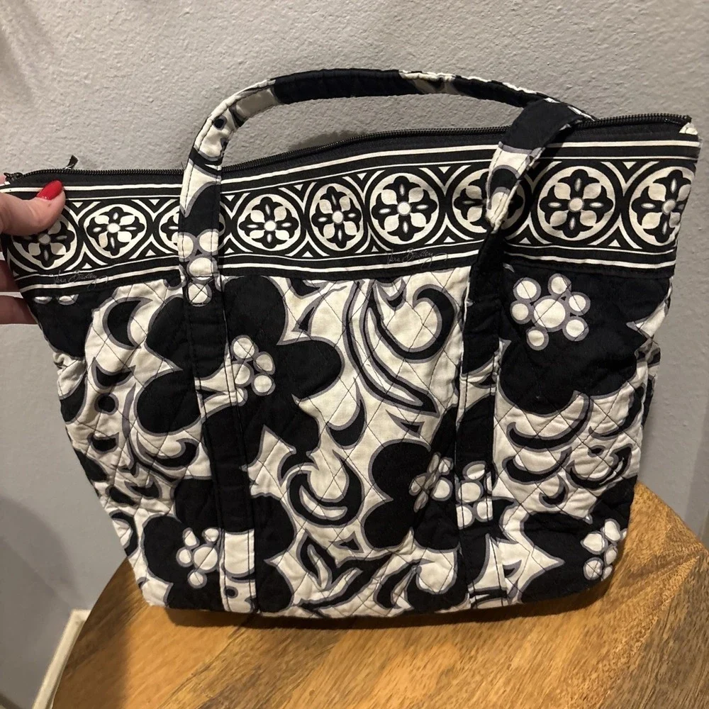 Vera Bradley Quilted Villager Tote Bag Purse Retired 'Night and Day' Black/White